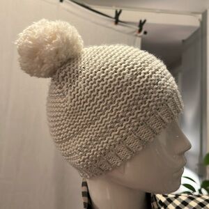 Silver Lurex Knit pom Pom hat Gardenia white Silver metallic mix